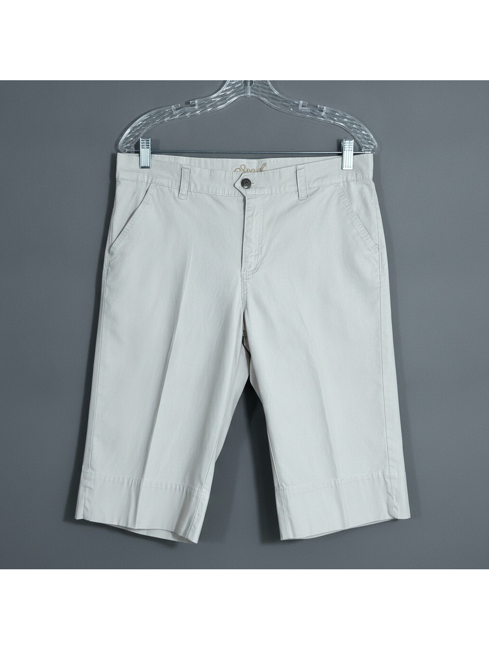 Izod Preppy Light Beige Tan Mid Rise Bermuda Shorts Y2K Capri Size 10 Cotton
